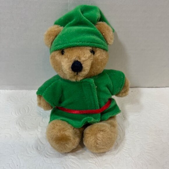 VTG Dakin '88 Mini Elf Bear Sitting Green Outfit Christmas Stuffed Plush Toy 5" - Picture 5 of 9